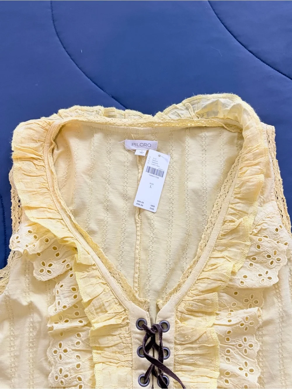 Anthropologie Pilcro Eyelet Ruffle Tank in Lemongrass - Picture 6 of 13